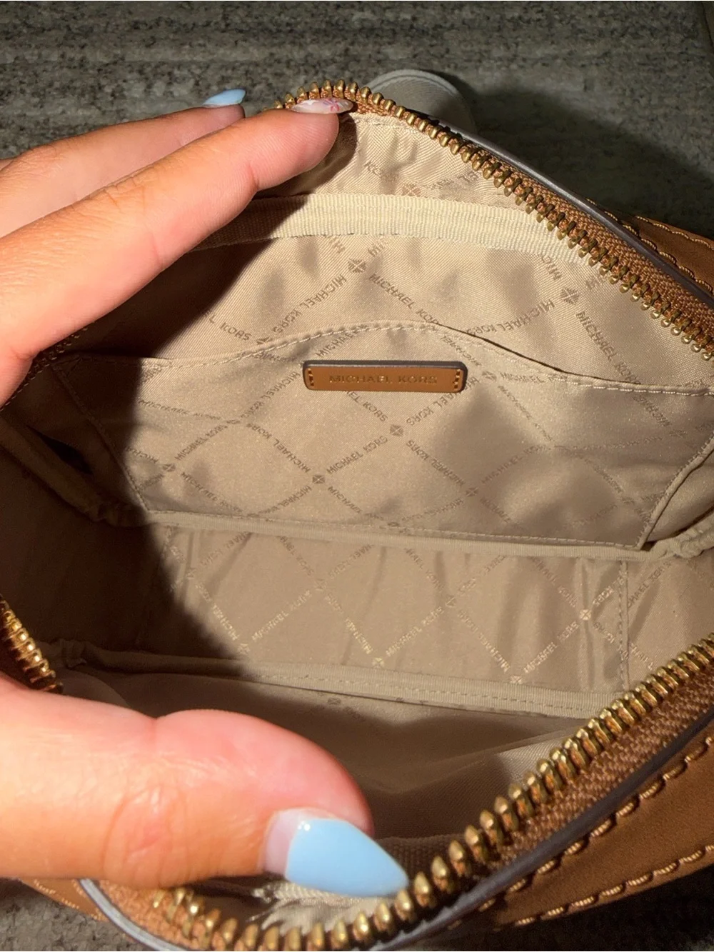 Michael Kors Beige and Brown Logo Crossbody with a matching wallet